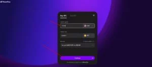 Enter Bitcoin Amount on MoonPay